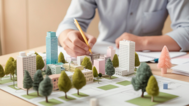 Stadtplanung Quereinstieg: Ein Stadtplaner entwickelt ein Konzept zur nachhaltigen Stadtplanung.